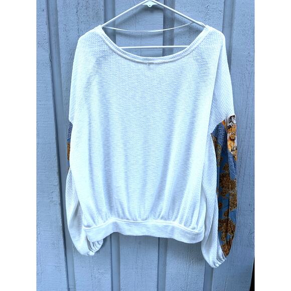 Free People Womens Casual Clash Light Waffle Knit Balloon‎ Sleeve Pullover - Picture 7 of 8